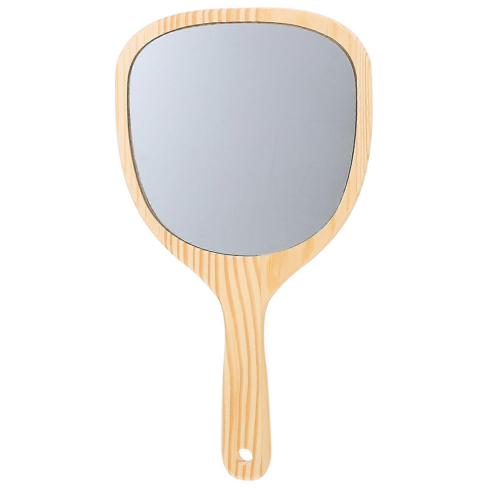 Portable Makeup Mirror Wood Handle Creative Women Travel Cosmetic Mirror