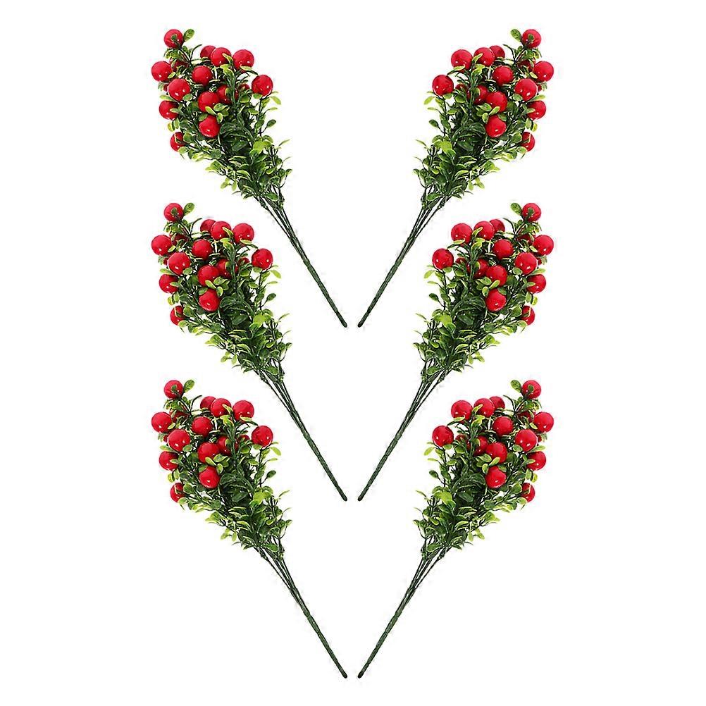 Artificial Cherry Branches Decorative Floral Arrangement For Home Decor and Office Environment In Red Color 6 Pcs