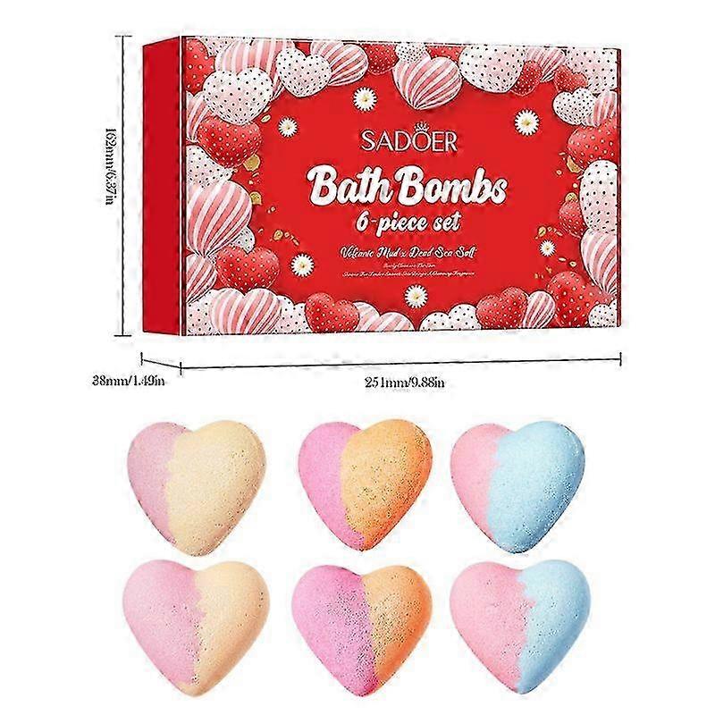 6pcs Heart-Shaped Bath Bomb Deep Cleansing Body Bath SaltsSoothes And Rejuvenates The Skin
