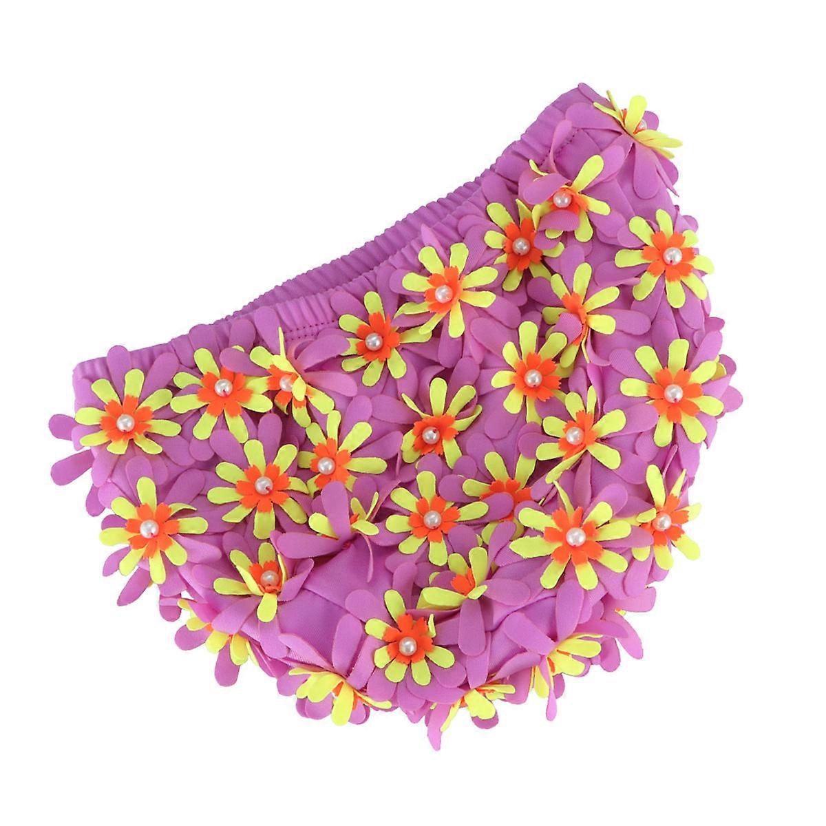 Durable Purple Silicone Women's Swimming Cap with Floral Design Perfect for Pool or Beach Activities