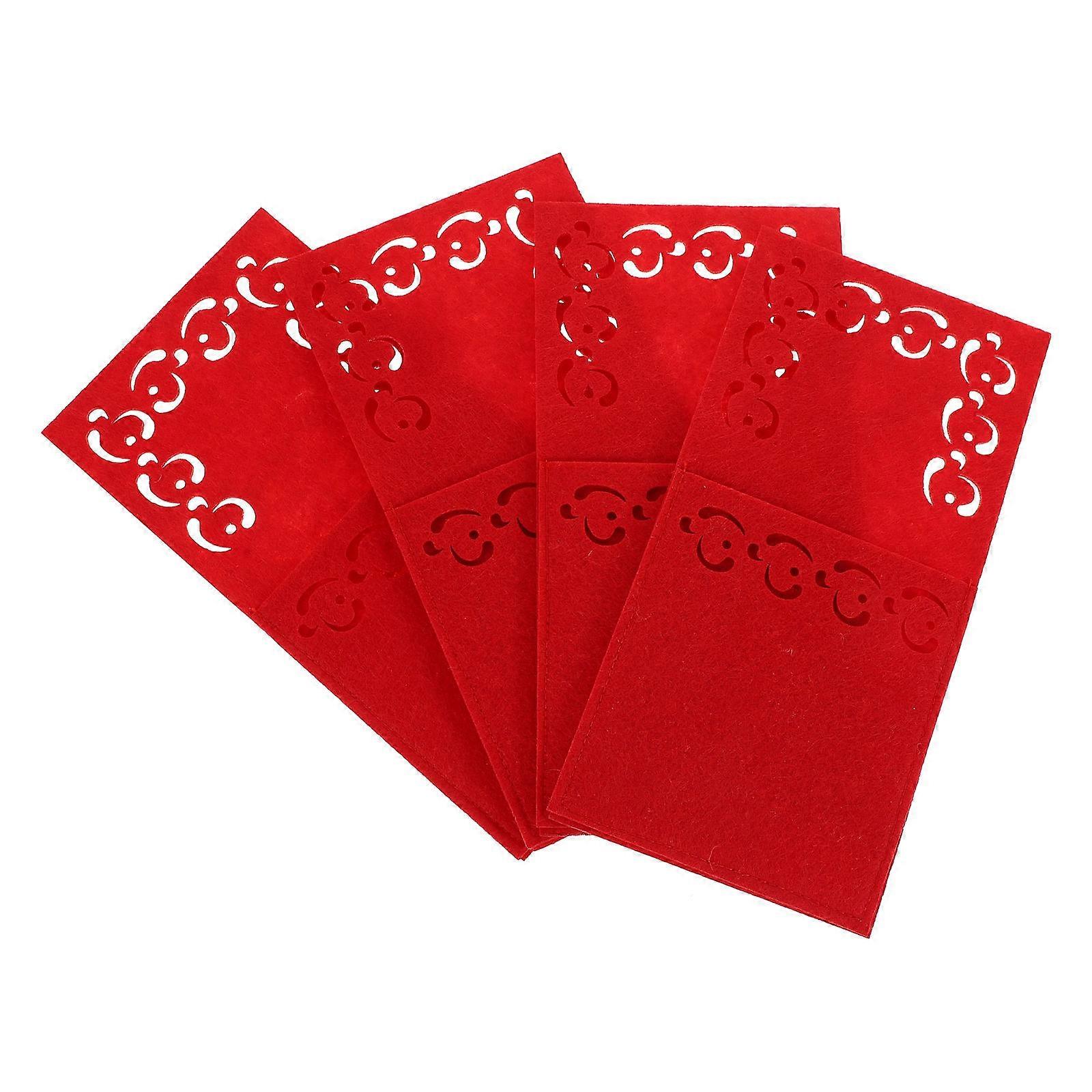 Portable Cutlery Bag 4Pcs Simple And Festive Tableware Cover For Hotel Use 20X10CM Red Rectangular Shape