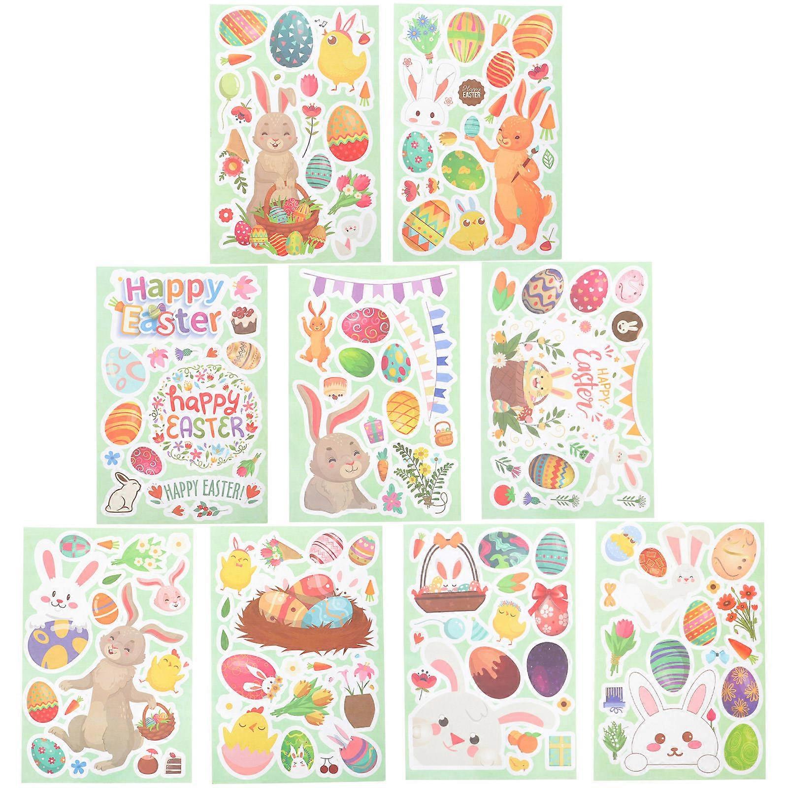 Floral Pattern Window Sticker 1 Set Easter Theme Wall Decor Suitable For Home Party Multi Color PVC Decorative Removable