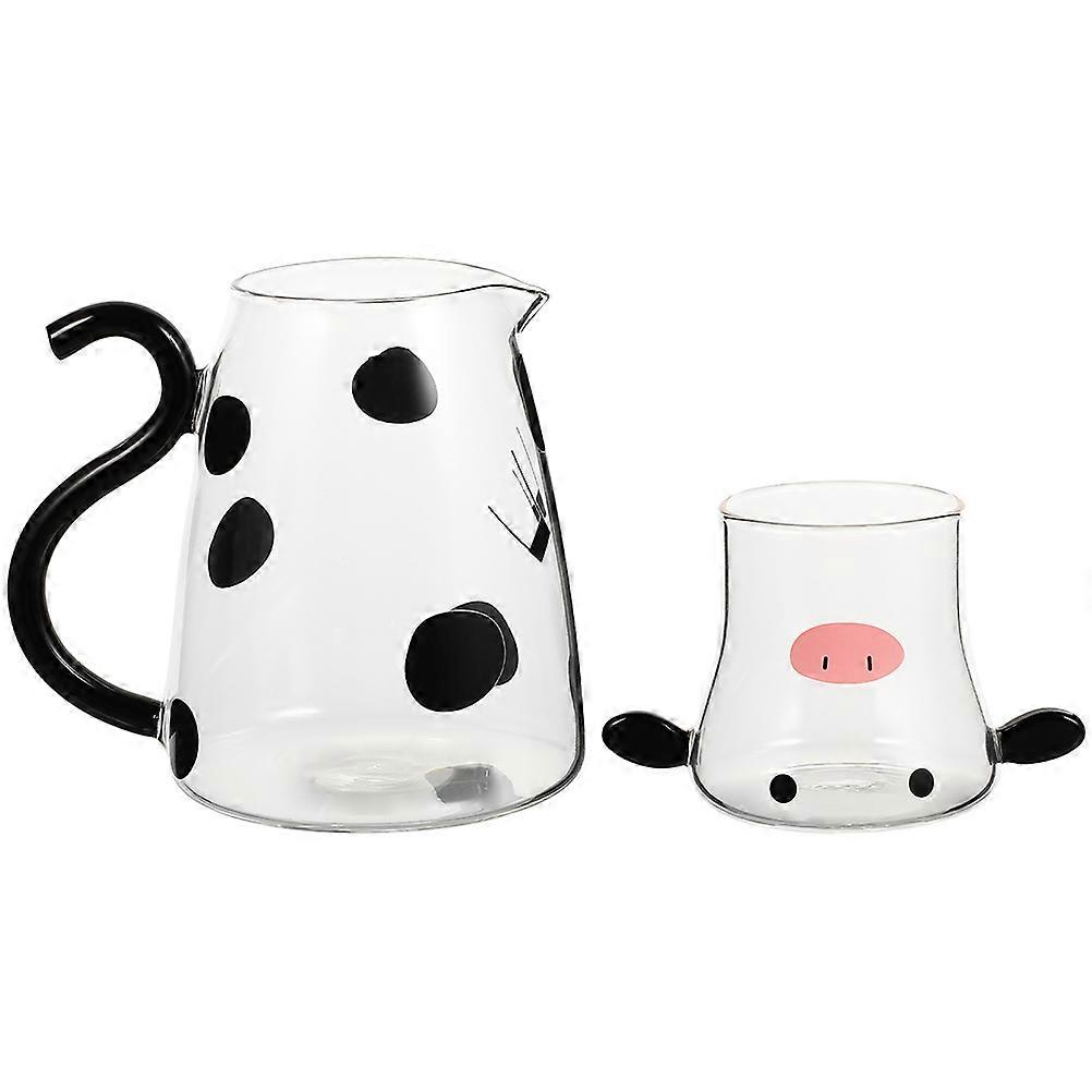 Cute Cow Shaped Glass Pitcher with Lid and Cup for Home Multi Functional for Holding Water Juice Tea Milk Wine