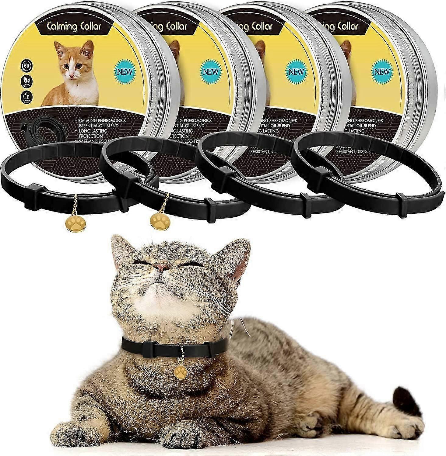 4pcs Calming Cats Collar Adjustable Cat Calm Collar Lavender Scent Relaxing Cat Collar for Puppies Cats Reduce Stress