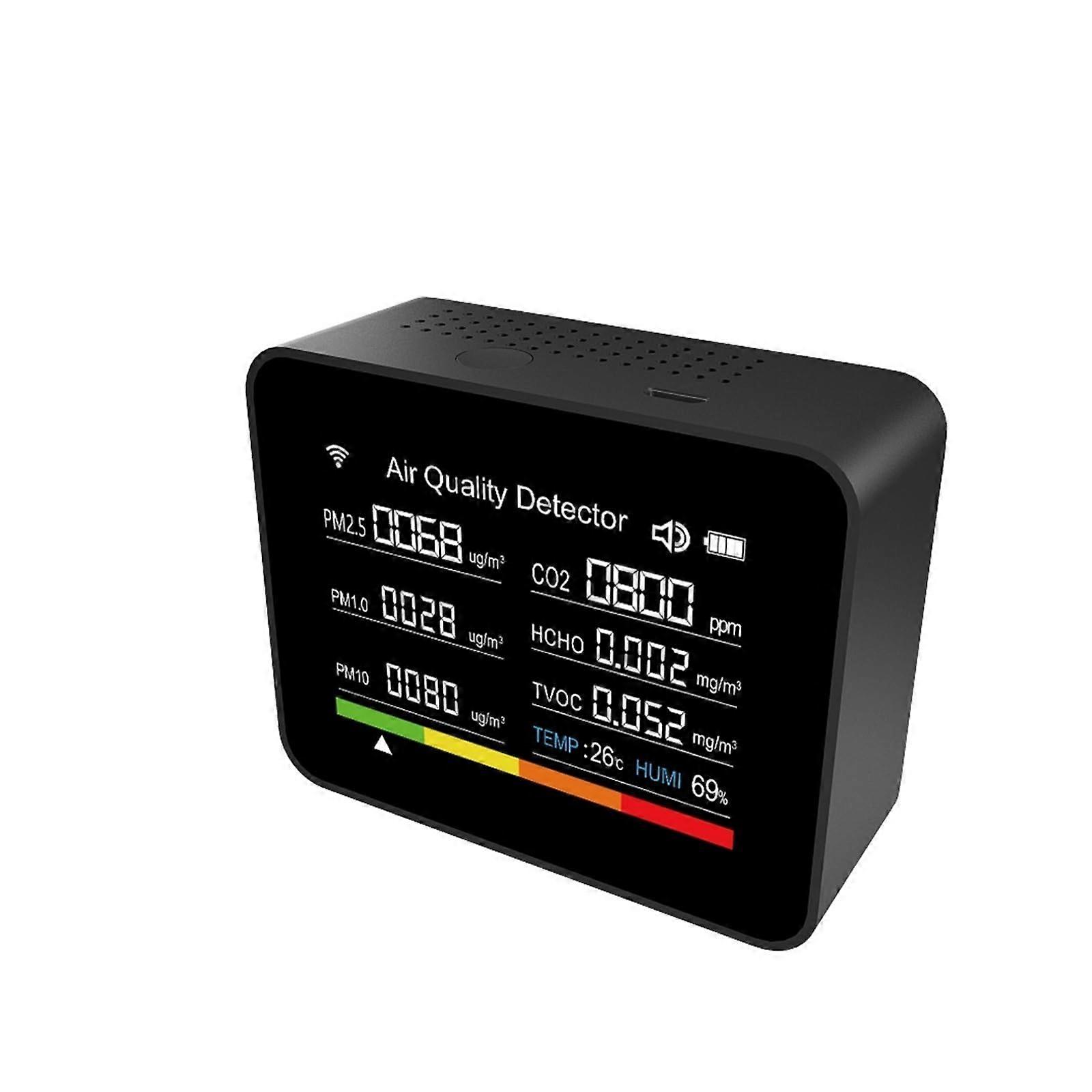 13in1 WiFi Air Quality Tester CO2/TVOC/HCHO/PM2.5/Temperature/Humidity (Black)