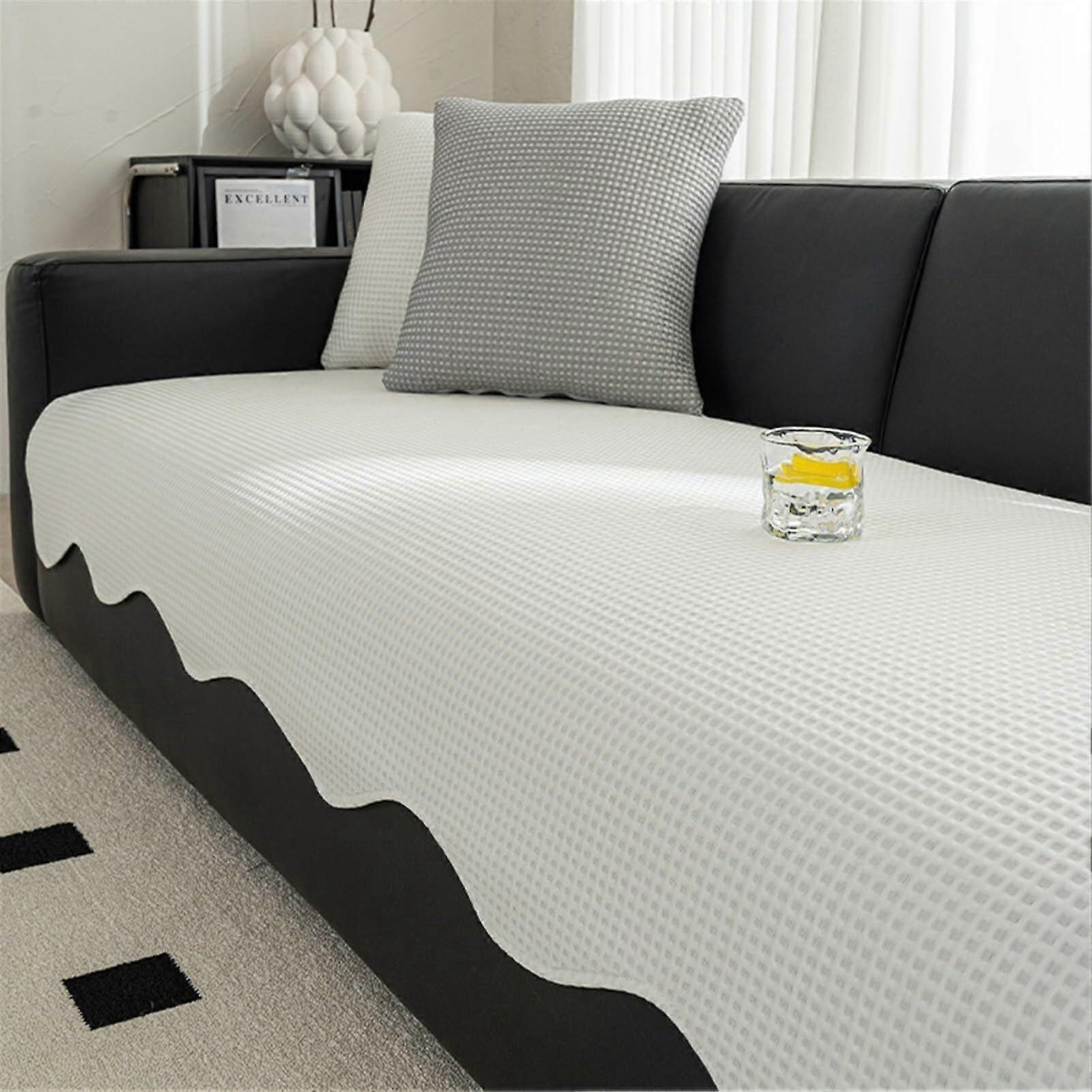Summer Cooling Sofa Cover Ice Silk Fiber Sectional Protector (35'x126', Cream)