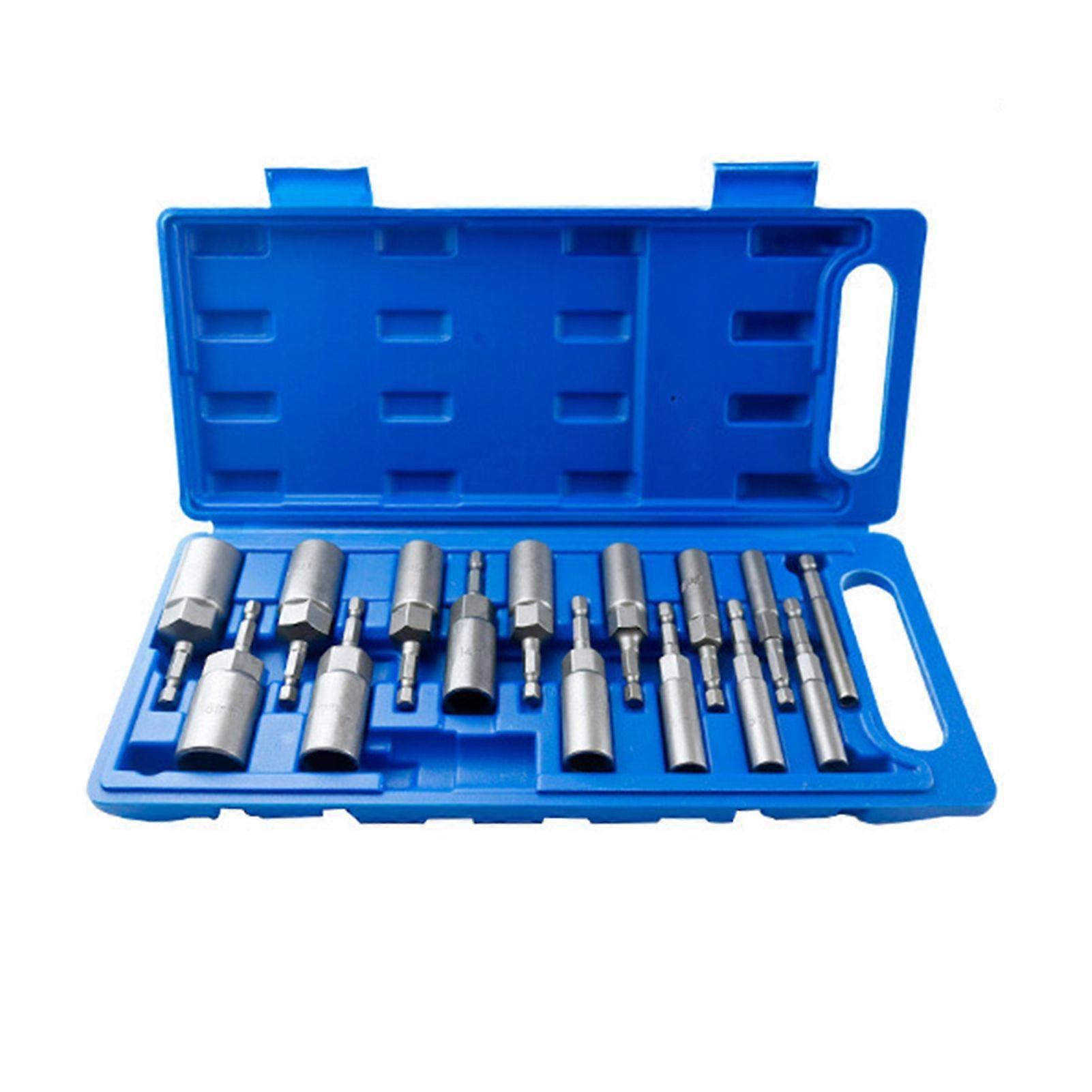 15Pcs Hex Shank Deepened Socket Wrench Nut Driver Power Screw Drill Bits Tools Set 5.5mm~19mm