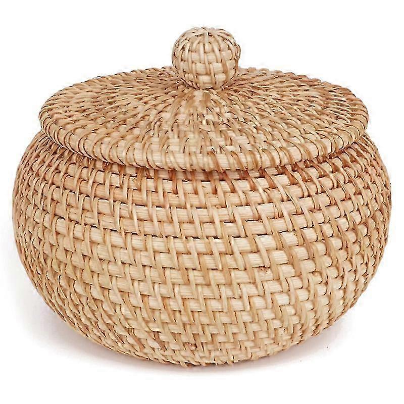 Rattan Round Basket with Lid - Ideal for Storage & Bread Food Snacks