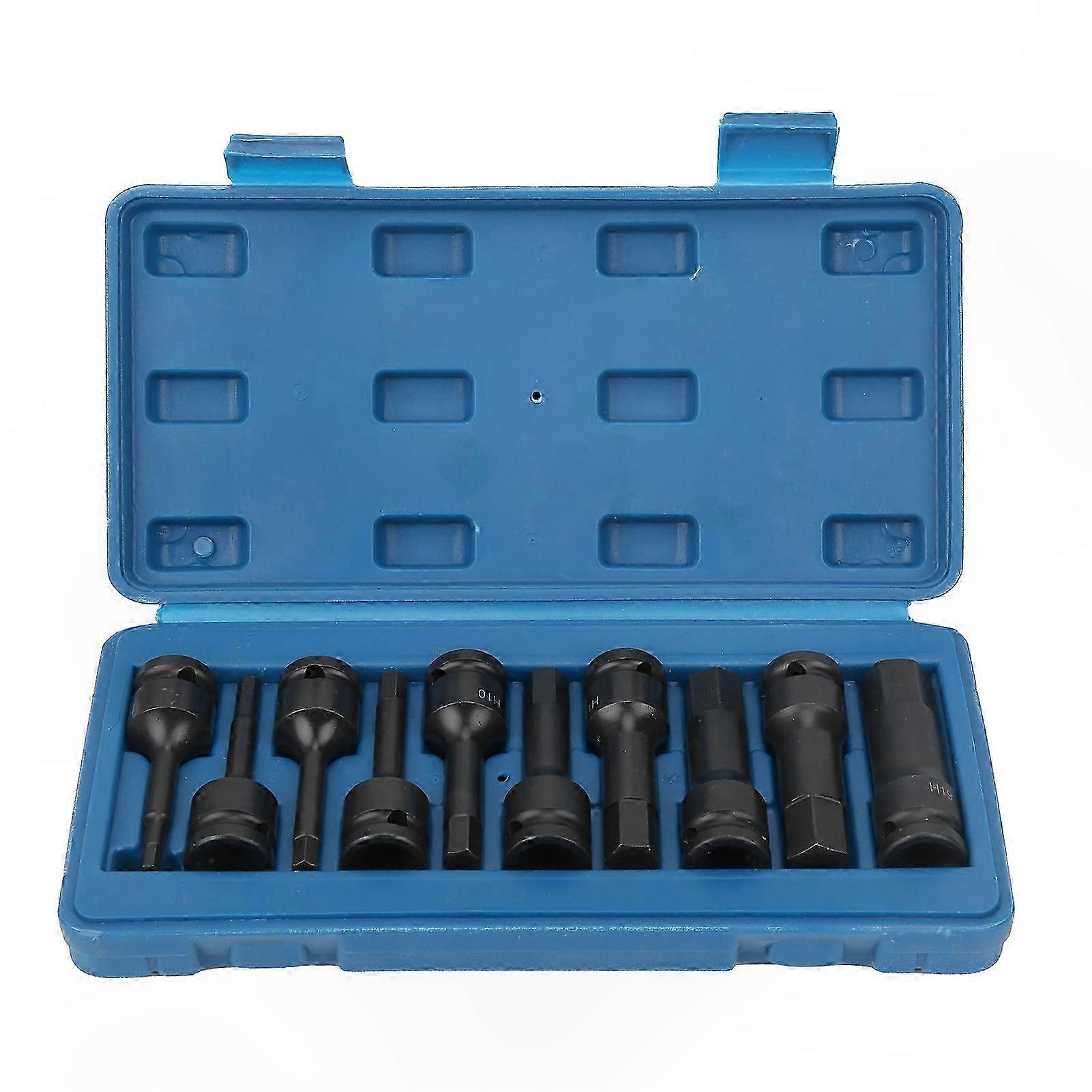 10-Piece Impact Driver Bit Set, 1/2" Square Drive, H5-H19 Hex Socket Bits for Automotive and Repair Tools