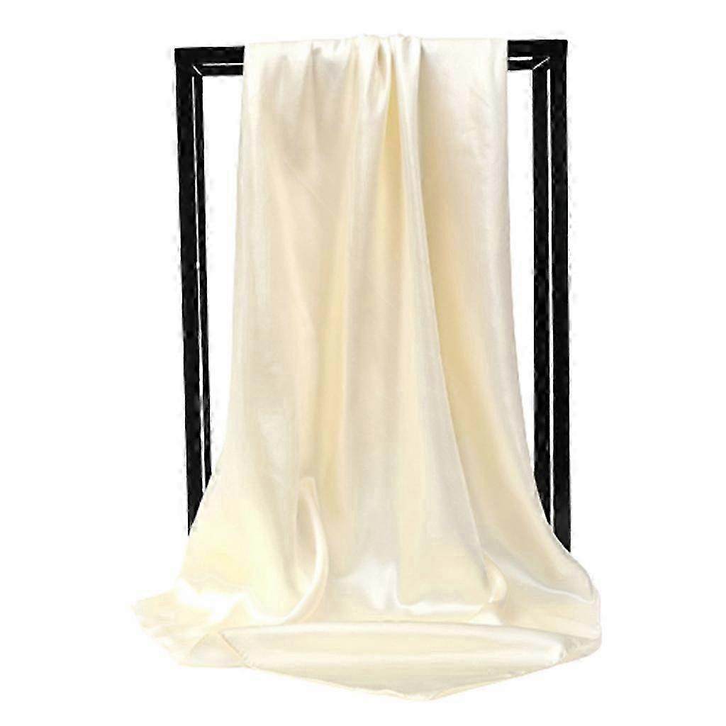 Imitation Silk Large Square Scarf Women Solid Color Satin Hijab Headscarf Shawl White