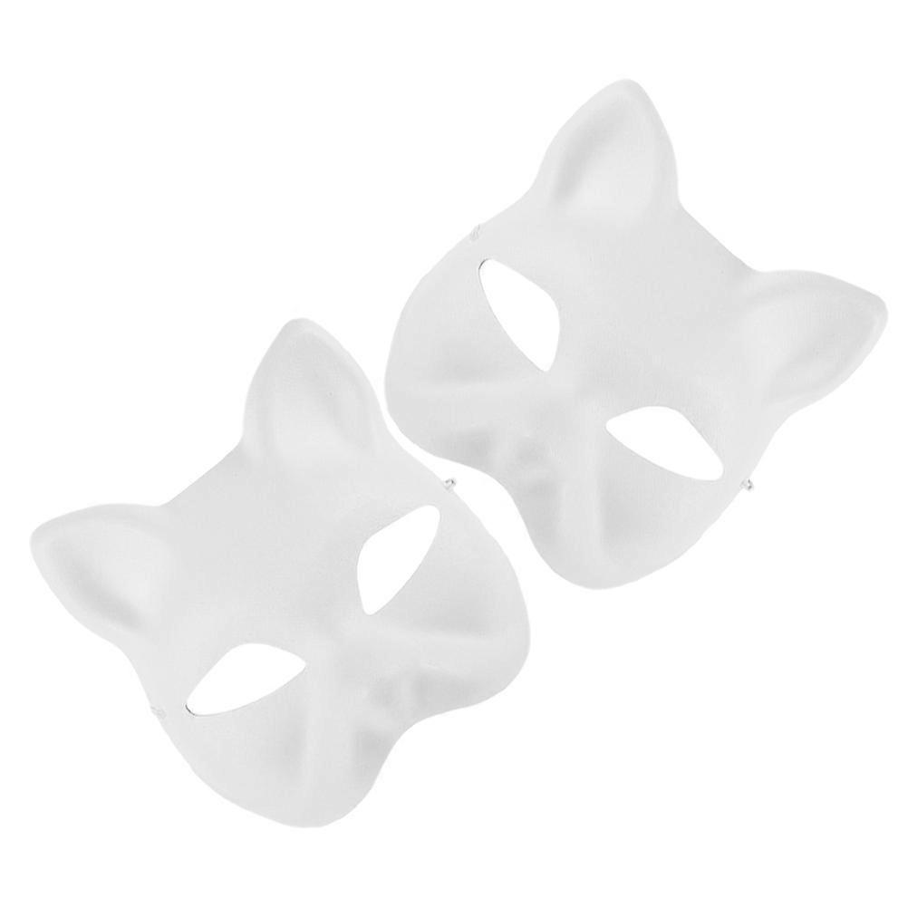 White Cat Mask Paper Pulp for Halloween Party Use 2Pcs DIY Animal Masks