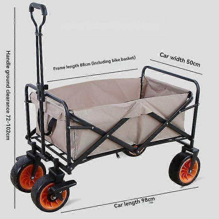 Foldable stroller with 8-inch new large rubber universal wheels and double brakes (khaki)