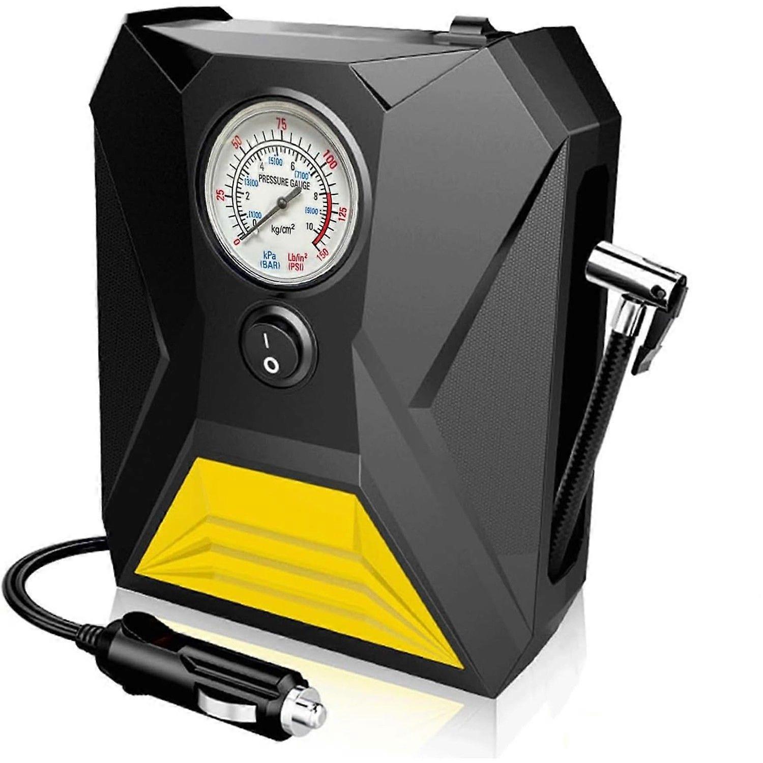Tire Inflator Air Compressor, 12V DC Portable Air Pump with Pointer Pressure Gauge and Emergency LED Light for Car Tires, Up to 150PSI for Bicycle Bal