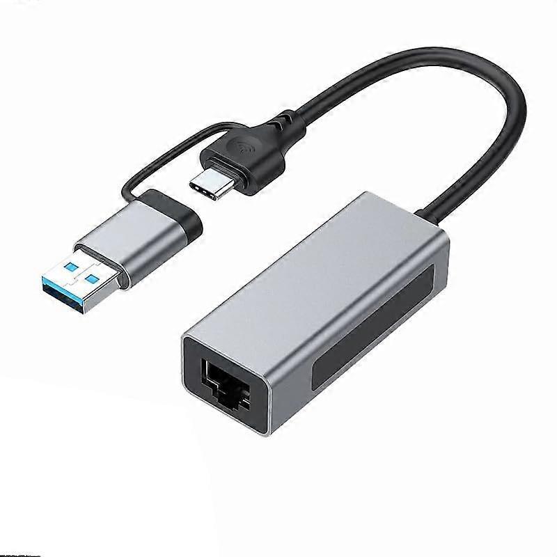2.5G USB3.1 Ethernet Adapter, 2-in-1 USB-A/USB-C to 2.5Gbps Ethernet Adapter, USB 3.1 to RJ45 Network Converter for PC Laptop Windows Mac OS Linux(Gra