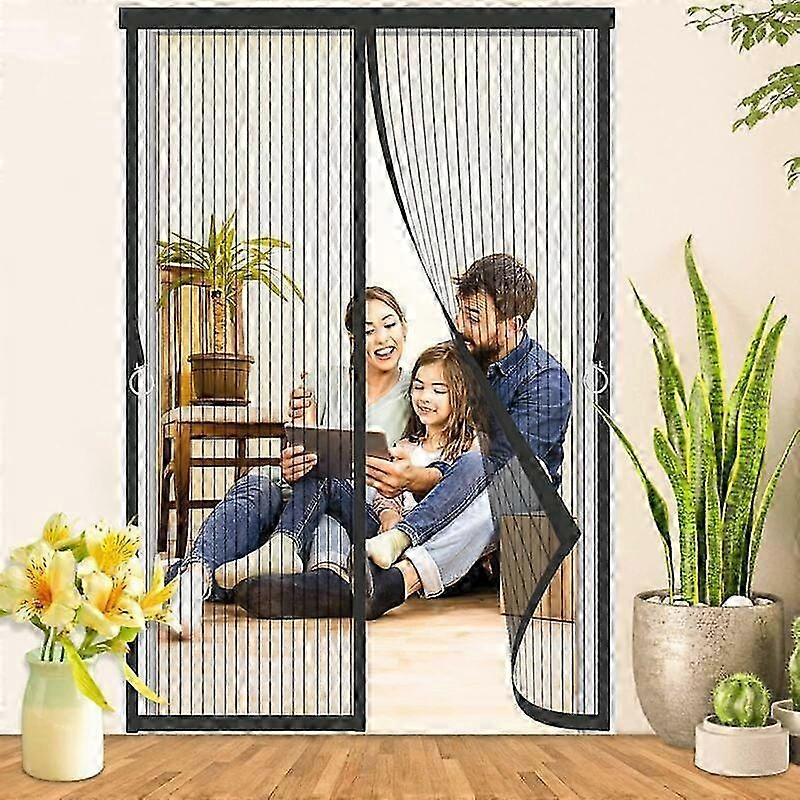 Magnetic Screen Door 140x210 - Black Anti Mosquito Magnet with Durable Mesh Automatic Closing Mosquito Net Curtains Door 2025