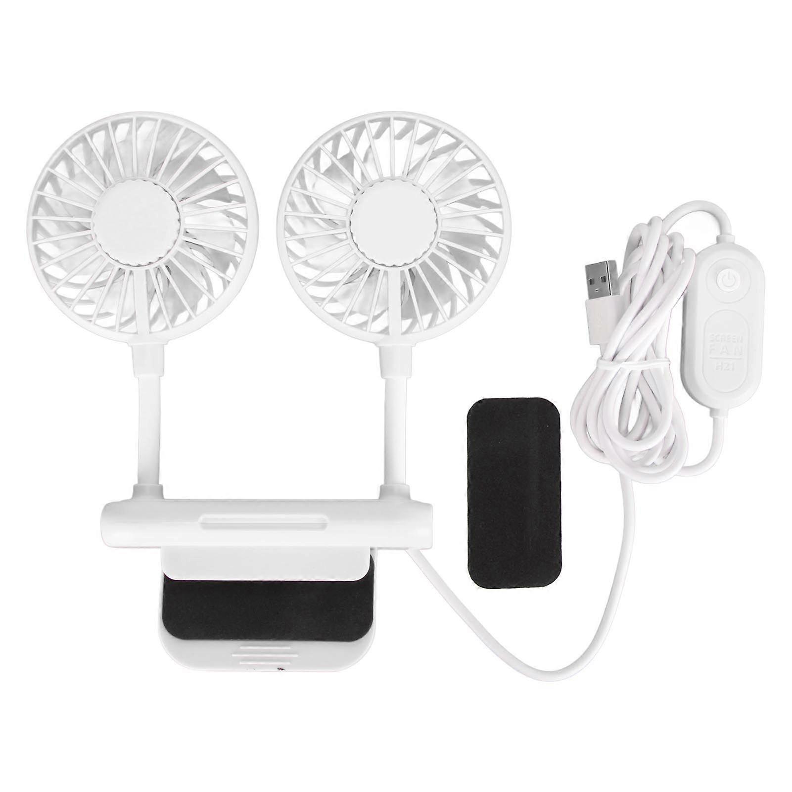 Monitor Fan 2 Heads 3 Speed Modes 6.6ft USB Cable Noiseless Space Saving Clip On Computer Fan for Family Office White