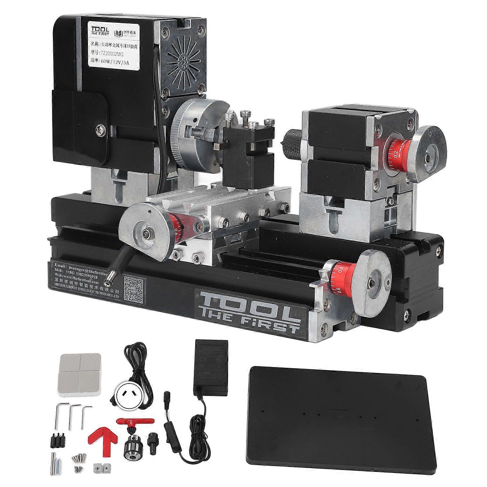 12VDC 60W 12000RPM High Power Micro Lathe Machine Metal Rotating Lathe with Drill Chuck 100240VAU Plug