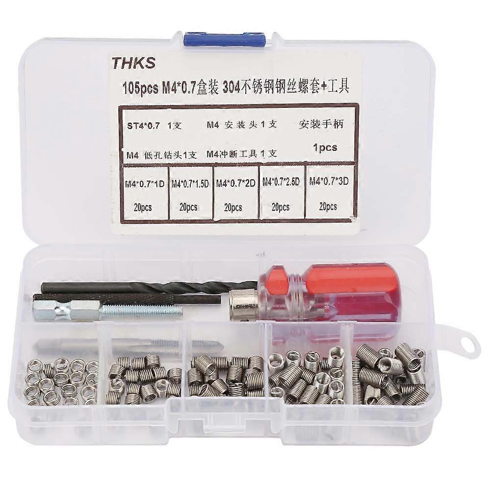 105Pcs Set Stainless Steel Wire Screw Sleeve Thread Repair Insert Kit Tool Set(M4*0.7)