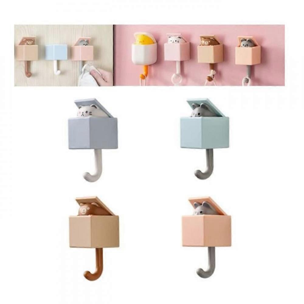 Wall hook cat design, ABS plastic white, creative & practical, self-adhesive, no drilling required