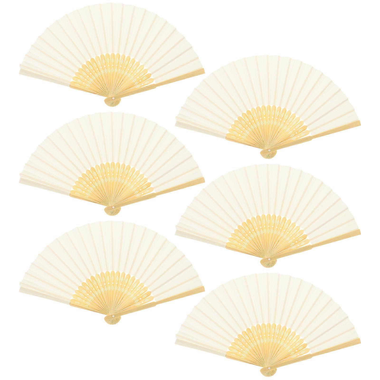 Chinese Folding Fan Handheld for Wedding Use 12Pcs Beige Bamboo Paper Fan
