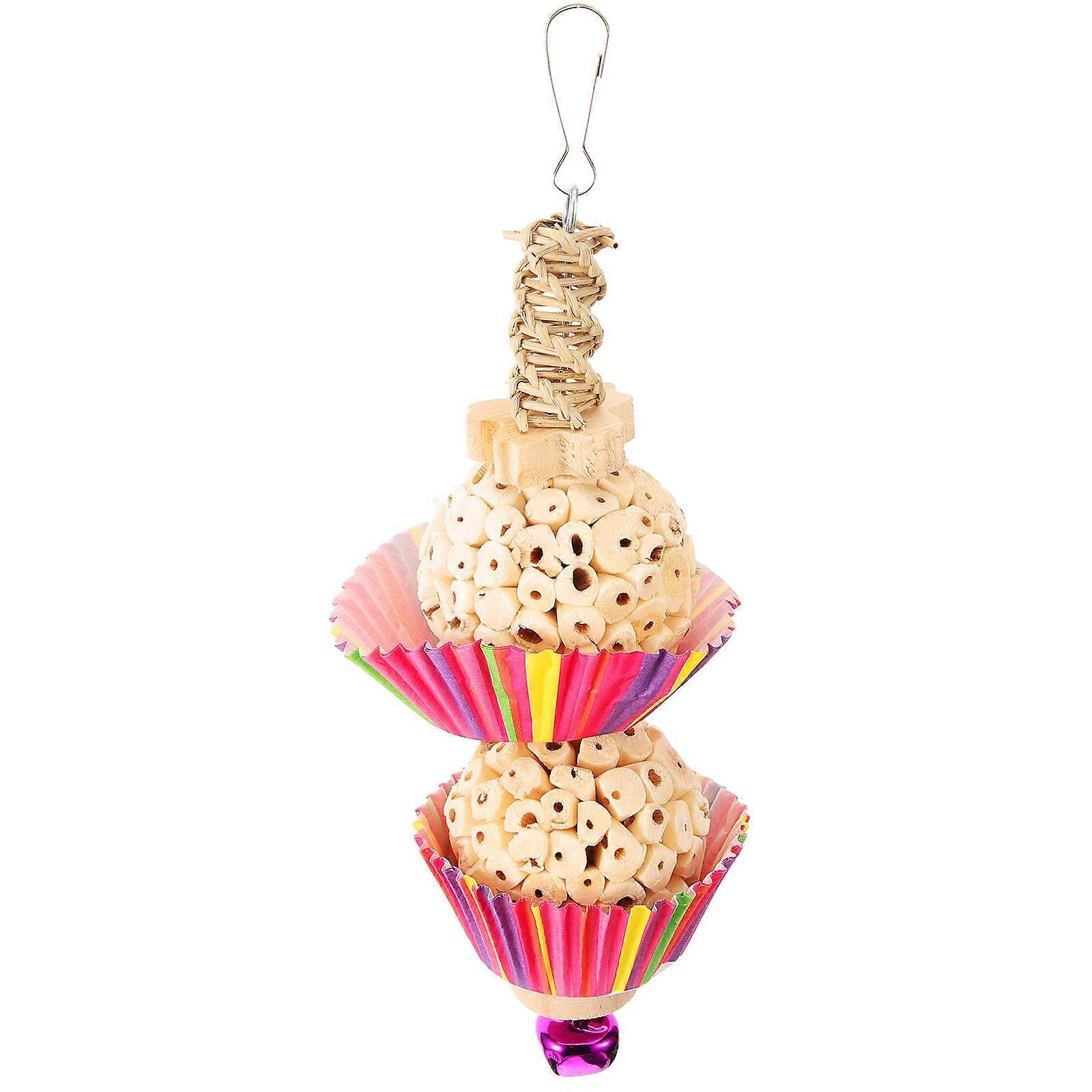 Bird Chew Toy Parrot Hanging Chewing Toy Foraging 3Pcs Pack Khaki