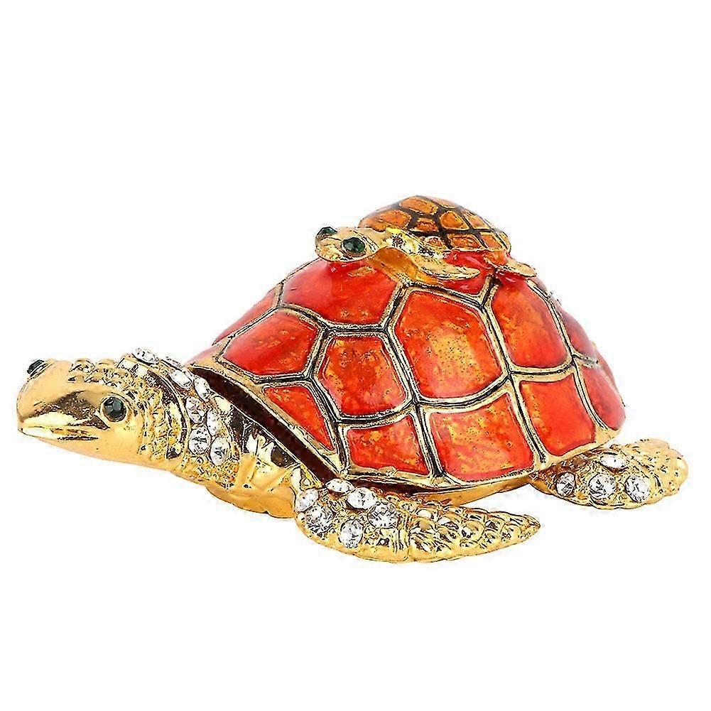 Shiny Diamonds Tortoise Decoration Tortoise Statue Metal Crafts Home Decor Ornaments (Orange)