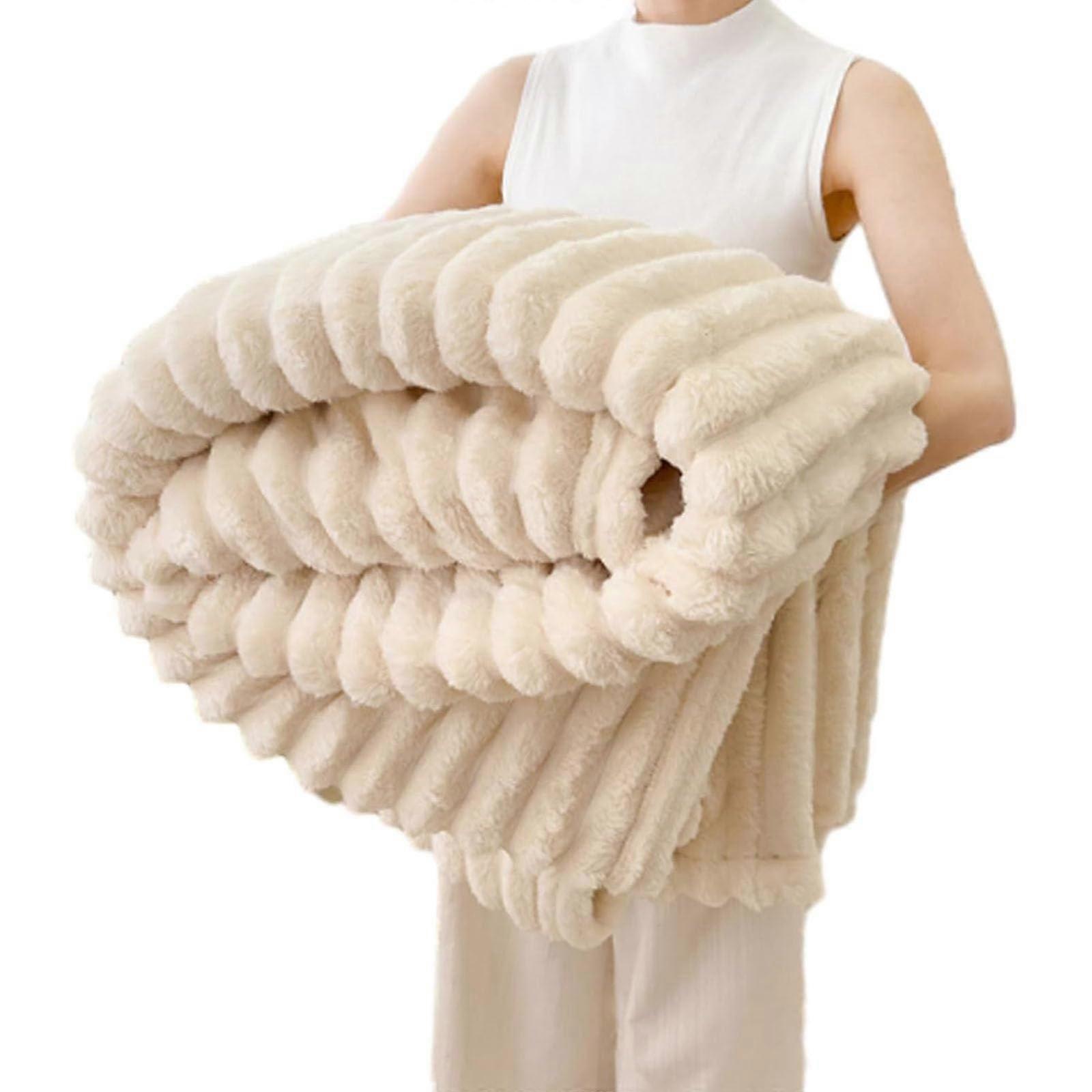 Bedding Blanket Thickened Rabbit Plush Nap Blanket Milk Fleece Flannel Sofa Throw White 200x230 cm