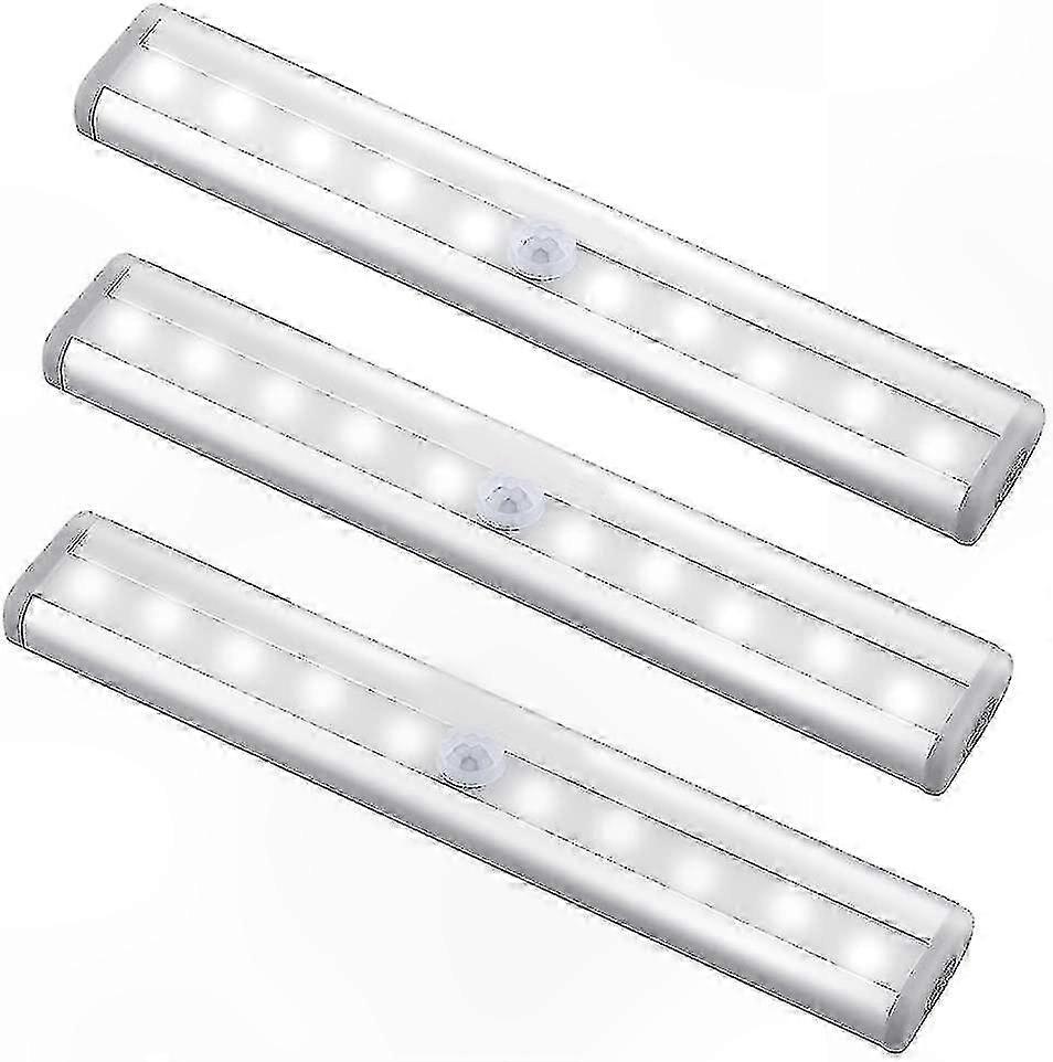 LED Motion Sensor Light Bar, 3 Pack Wireless Closet Lamp with 10 LEDs for Wardrobe and Cabinet Lighting
