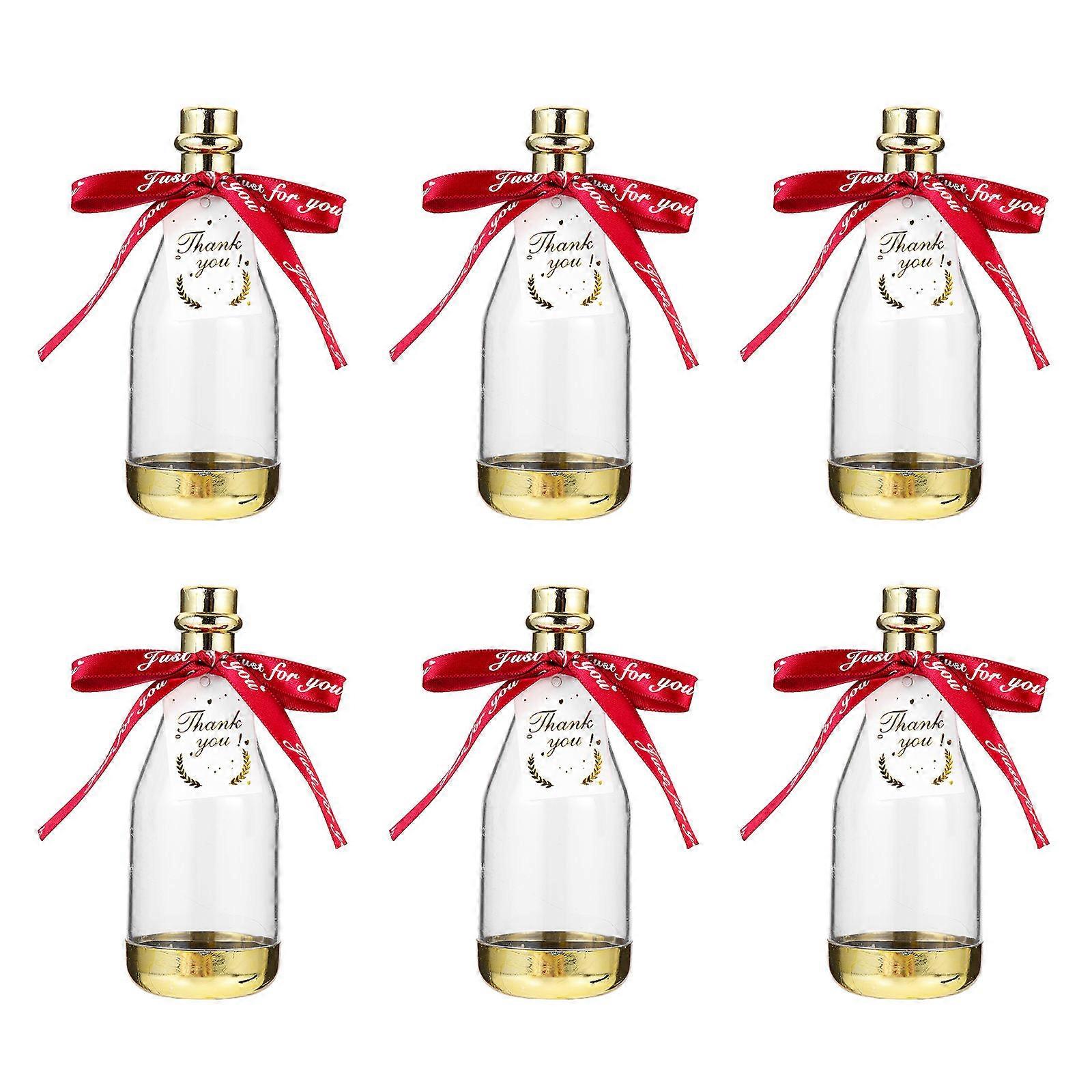 Storage Use Candy Containers 6Pcs Bottle with Dark Red Ribbon