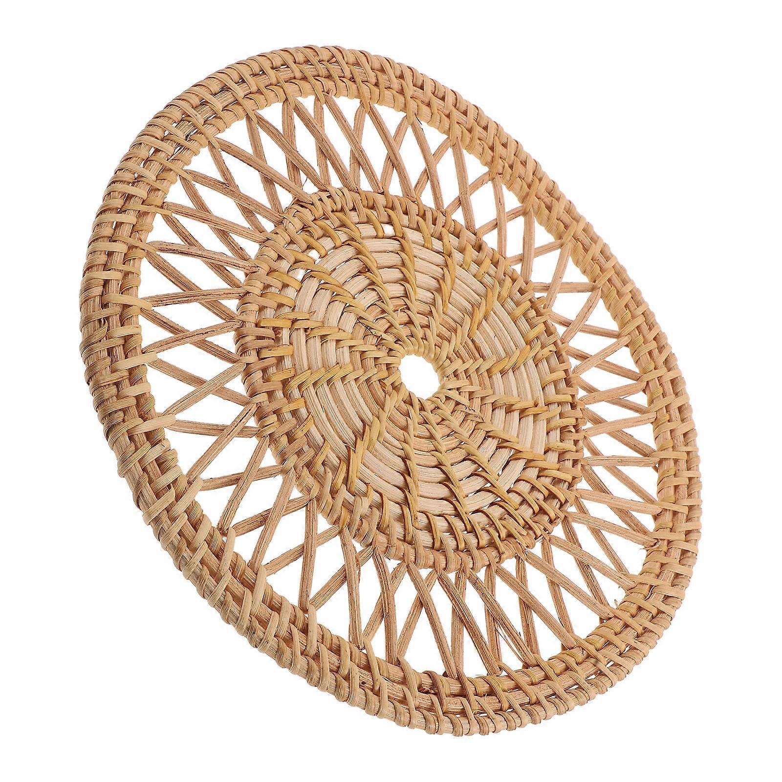 Light Brown Round Rattan Coasters for Table Heat Protection Set of 5Pcs