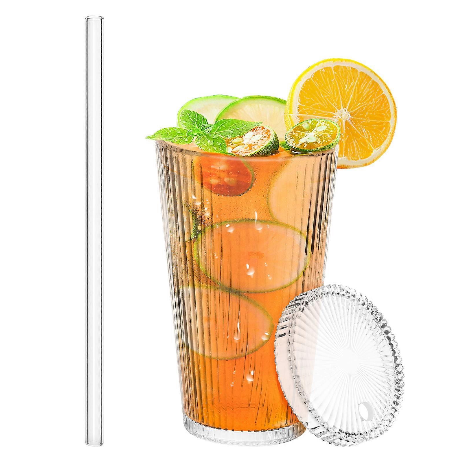 Stylish 2Pcs Glass Cup With Lid And Straw Ideal For Coffee And Water Use At Home Designed For General Consumers