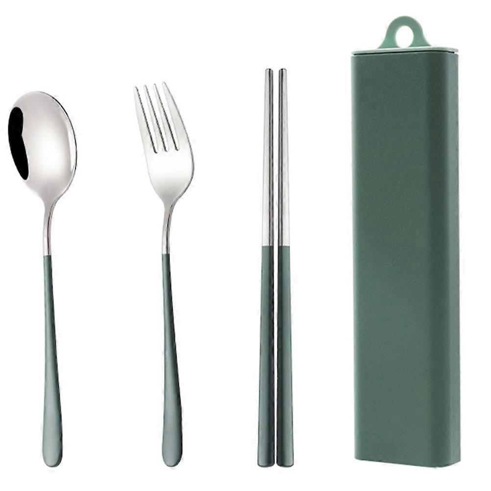 Portable Flatware Set Metal Chopsticks Fork Spoon for Eating 2Sets