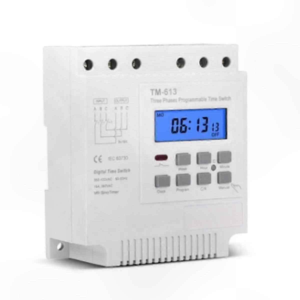 Three-Phase Industrial Timer Switch with Programmable Features and Backlight, 380V-415V