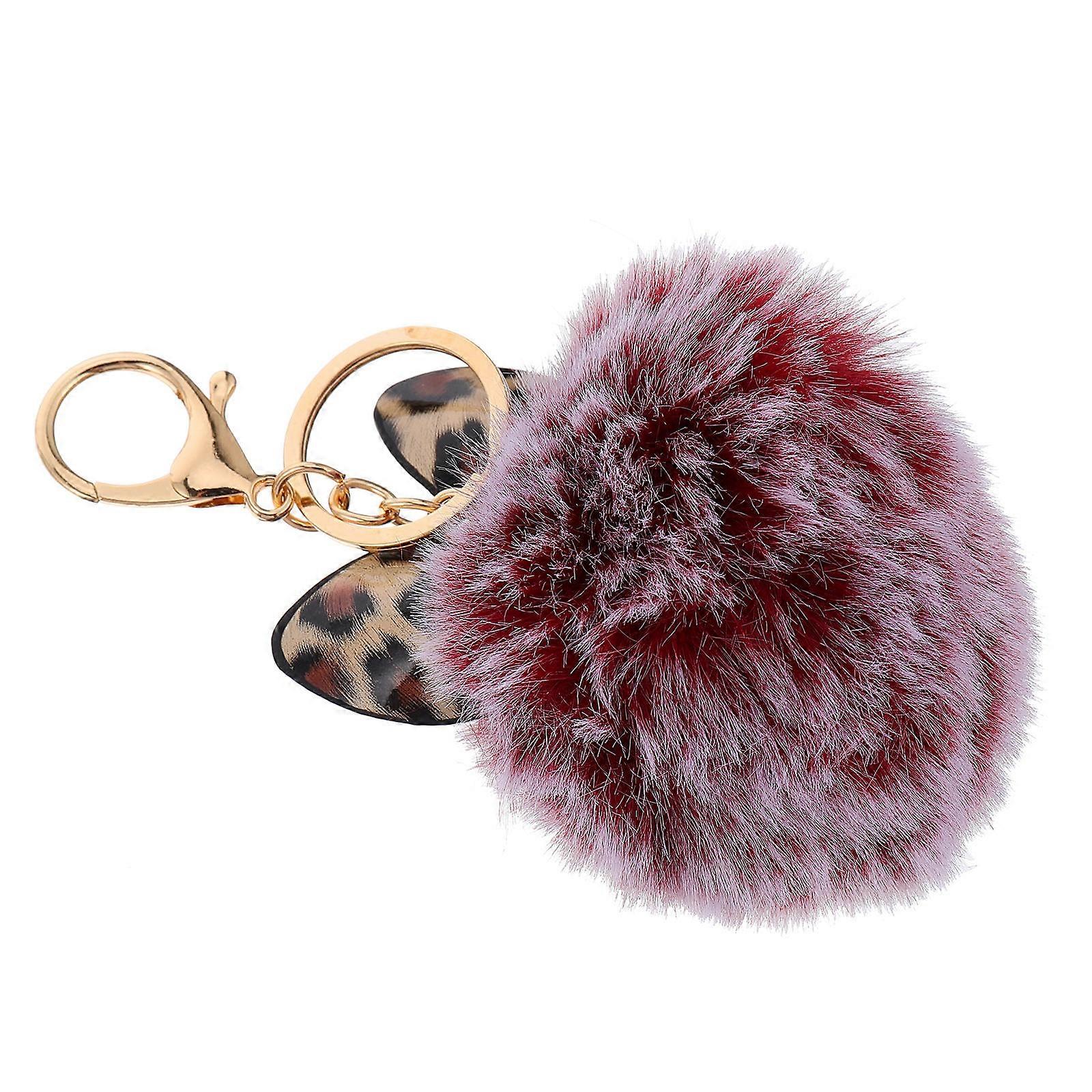 Fuzzy Keychain Leopard Print Plush Material Bag Decoration Small Keychain 1Pc