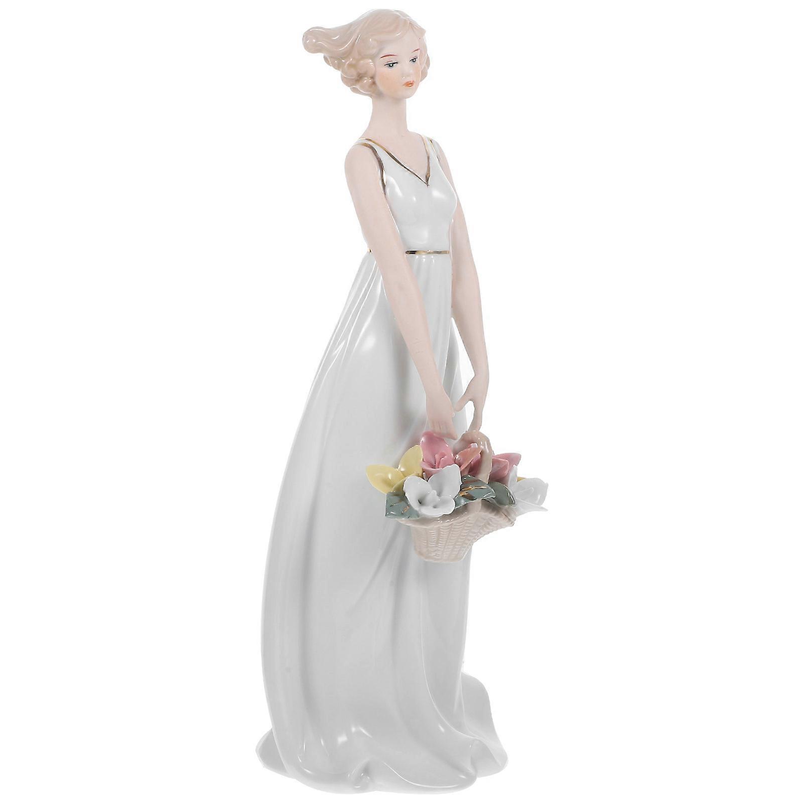 Ceramic Statue Woman Figurine for Decor 2Pcs Ornament