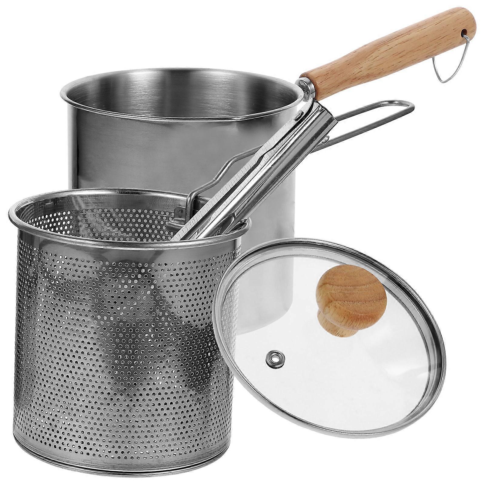 Deep Fry Pot Stainless Steel Fryer with Food Tong for 3Sets Use