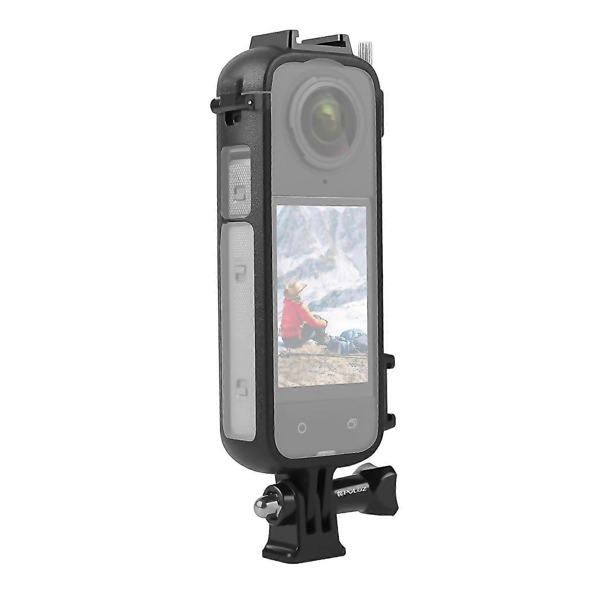 For Insta360 X4 Puluz Cold Shoe Pc Plastic Protective Frame With Adapter Mount Screw Black