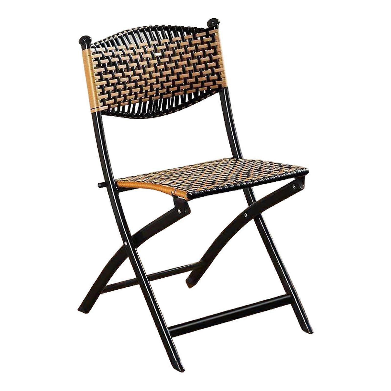 Black Rattan Folding Chair with Backrest Patio Dining Chair for Lawn Poolside No Assembly Required Compact Size S