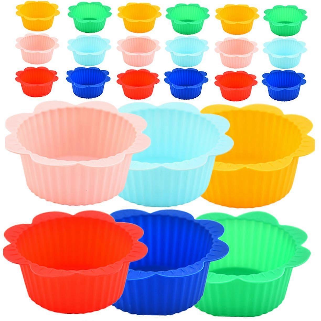 Silicone Muffin Liners 24 Pcs FlowerShaped Nonstick Cupcake Baking Cups Reusable Cake Liners FoodGrade Material
