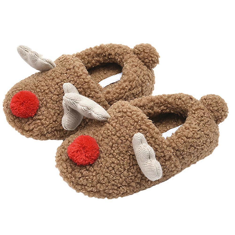Supple Soled Slipper Christmas Elk Slipper for Home 1Pair Brown Plush