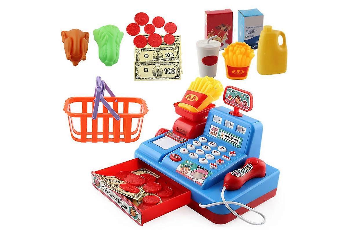 Cash Register for Little Ones Pretend Play Calculator Cash Register Toys-Blue
