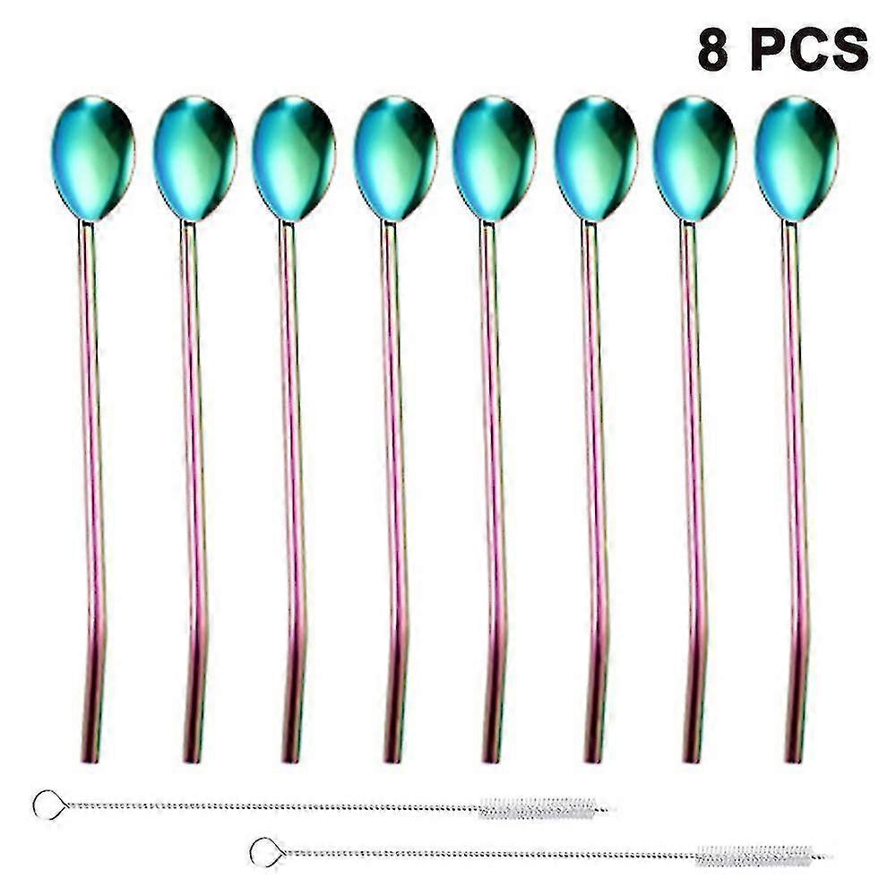 Canudos de aço inoxidável reutilizáveis com colheres com pincéis 8 pcs