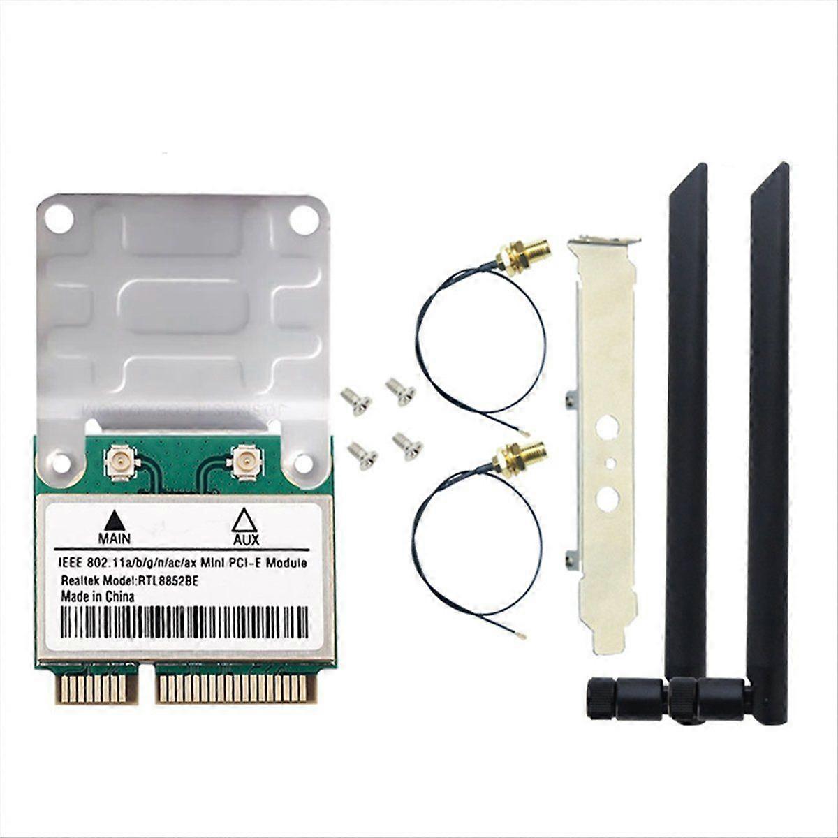 RTL8852BE WiFi 6 Network Card with 8DBI Antennas BT 5.2 Mini PCI-E Dual Band 2.4G/5GHz AX1800 Adapt