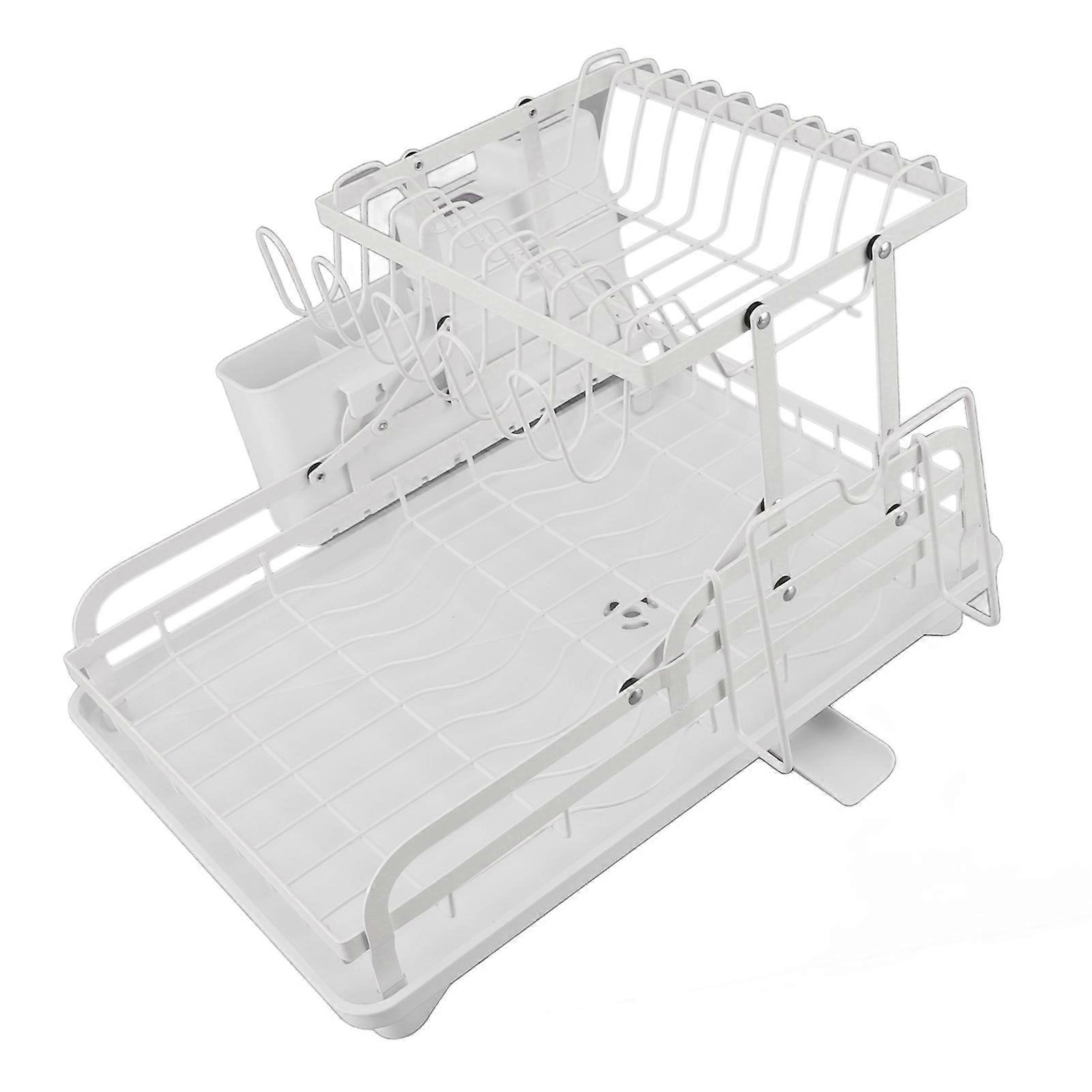 Dish Drying Rack Folding 2 Tier Multipurpose Easy Storage Dish Dryer Rack for Kitchen Countertop White 