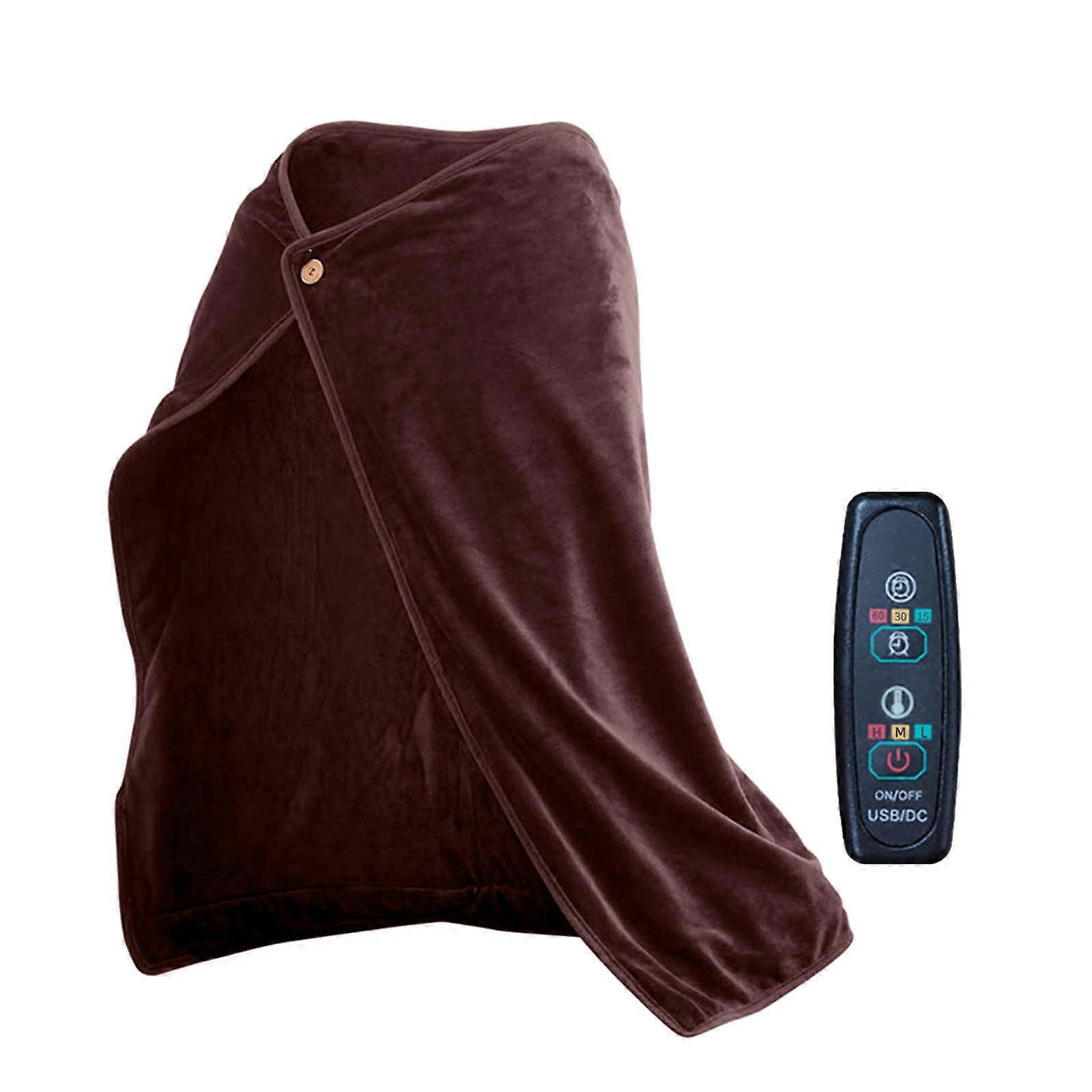USB Heated Blanket 3 Heat Level Settings Plush Flannel Blanket Heating Neck and Shoulders Shawl with Buttons for Car Home Office Outdoor