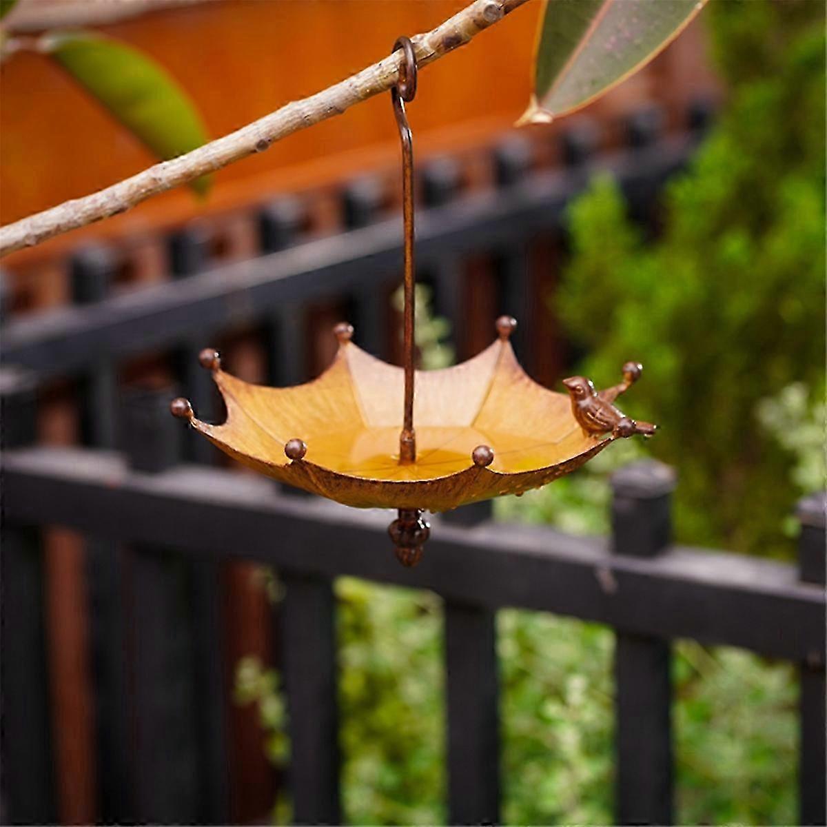 Metal bird bath pond for garden with hanging feeder tray