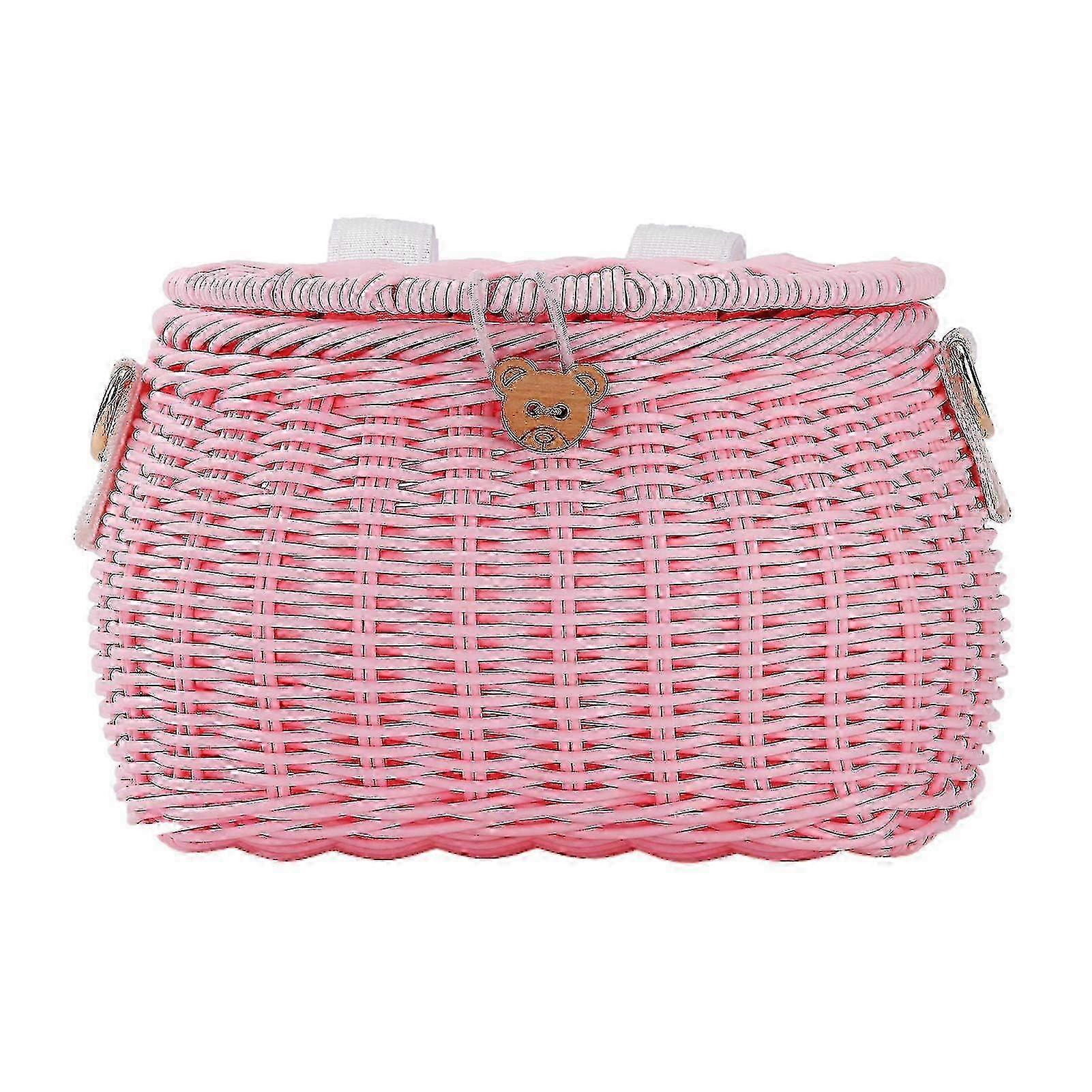 Hand-woven bicycle basket for handlebar with durable straps