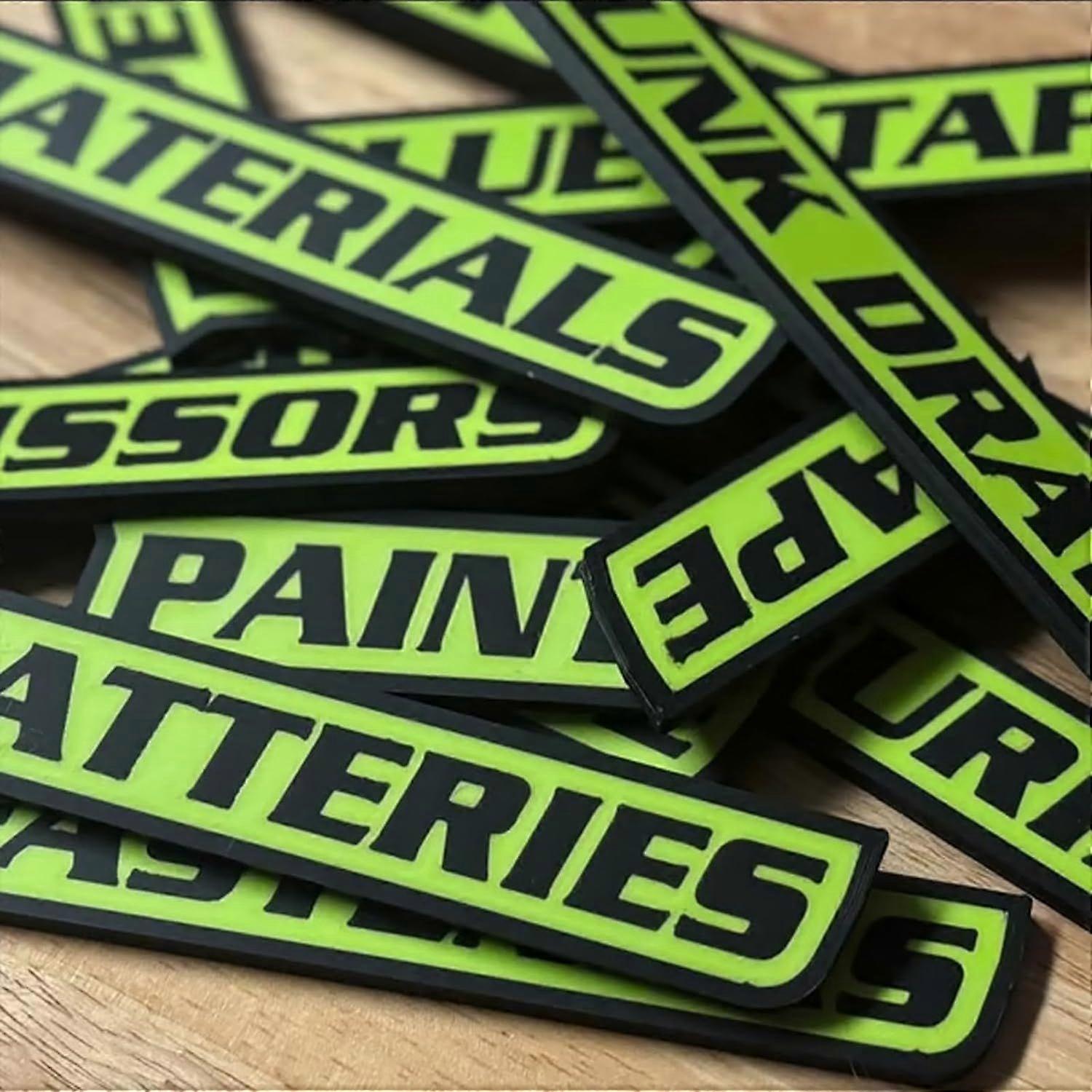 12 Pack of Magnetic Toolbox Labels, 3D Printed Tool Box Labels, General Tool Box Organize Accessories, Reusable Magnet Tags for Steel Toolboxes, Carts