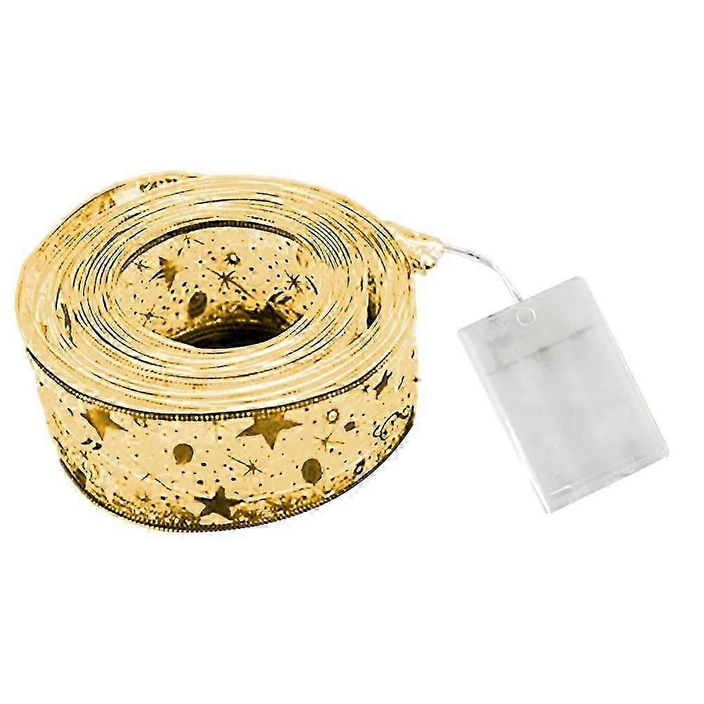 LED Gold Ribbon Lights Christmas Tree Decorations DIY Lace Bow Fairy String Lamp