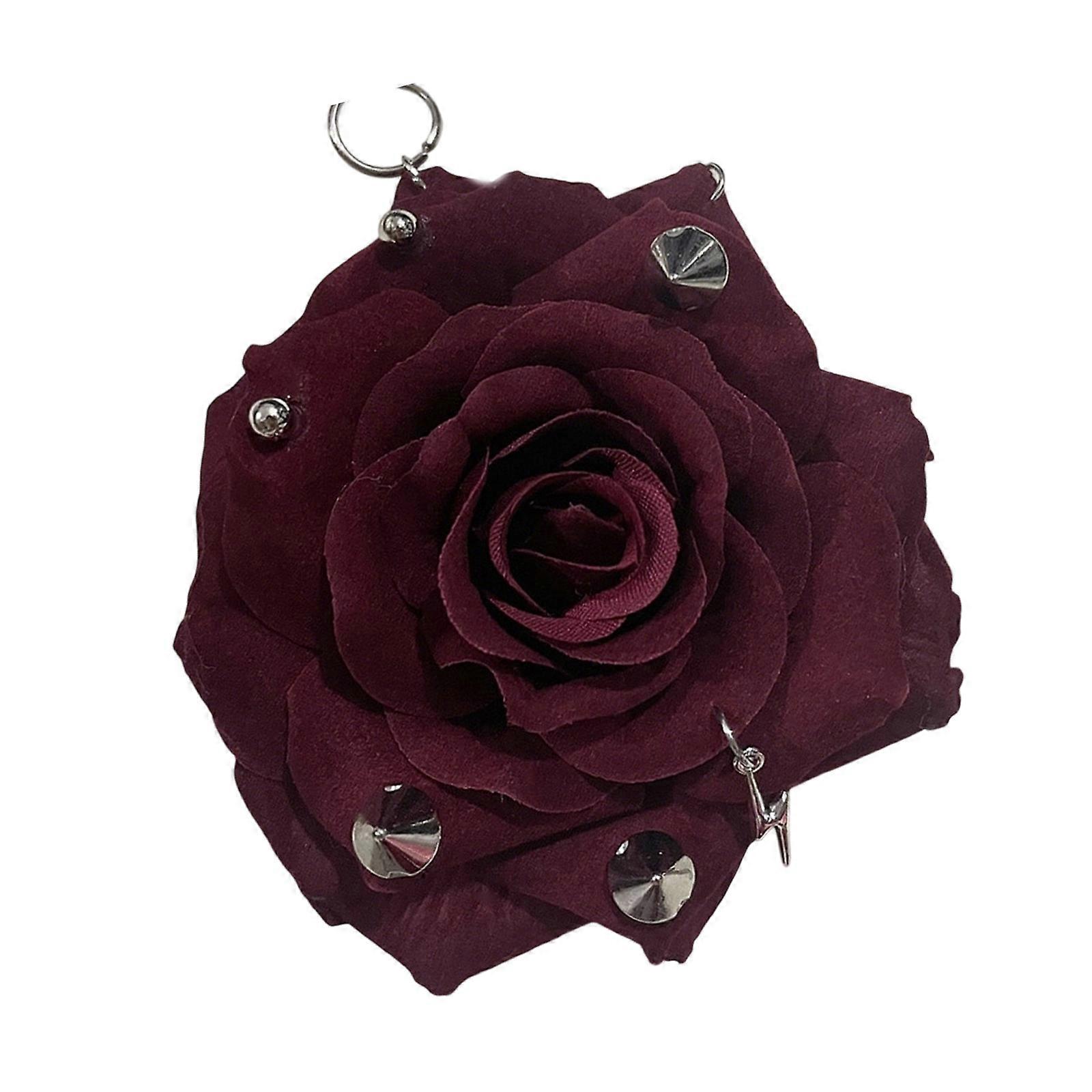 Modern Rose Keyring Studded Design With Sparkling Rivets Stylish Keychain For Everyday Carry or Special Occasion  Claret